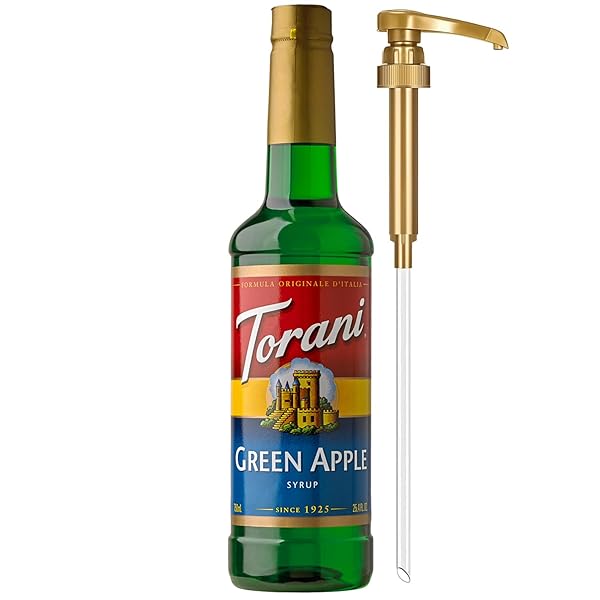 TORANI GREEN APPLE SYRUP FOR DRINKS, FLAVORING FOR SODAS AND COCKTAILS, PUMP INCLUDED, 25.4 OZ