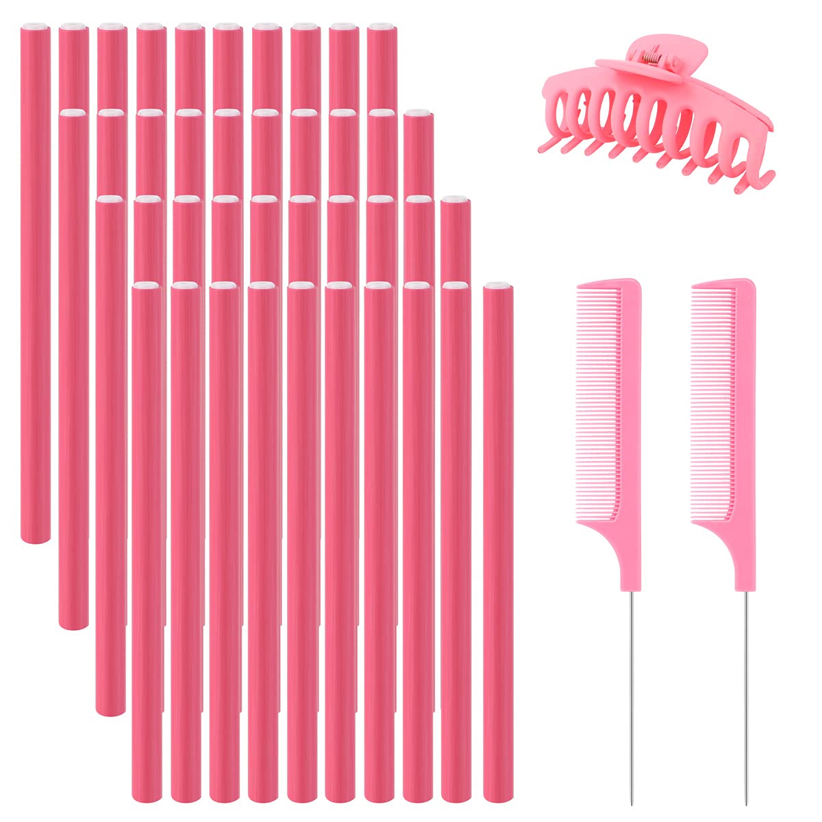 40 PCS Foam Hair Curler Rods, Flexible Hair Curlers No Heat Soft Twist Hair Roller with 2 PCS Comb 1PCS Large Hair Claw for Hair Styling Salon (24x1.2cm)