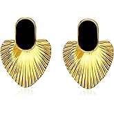 Lansora Gold Plated Retro Geometric Studs for Women Heart Shaped Circle Sunflower Drop Dangle Studs Statement Textured Jewelry for Women