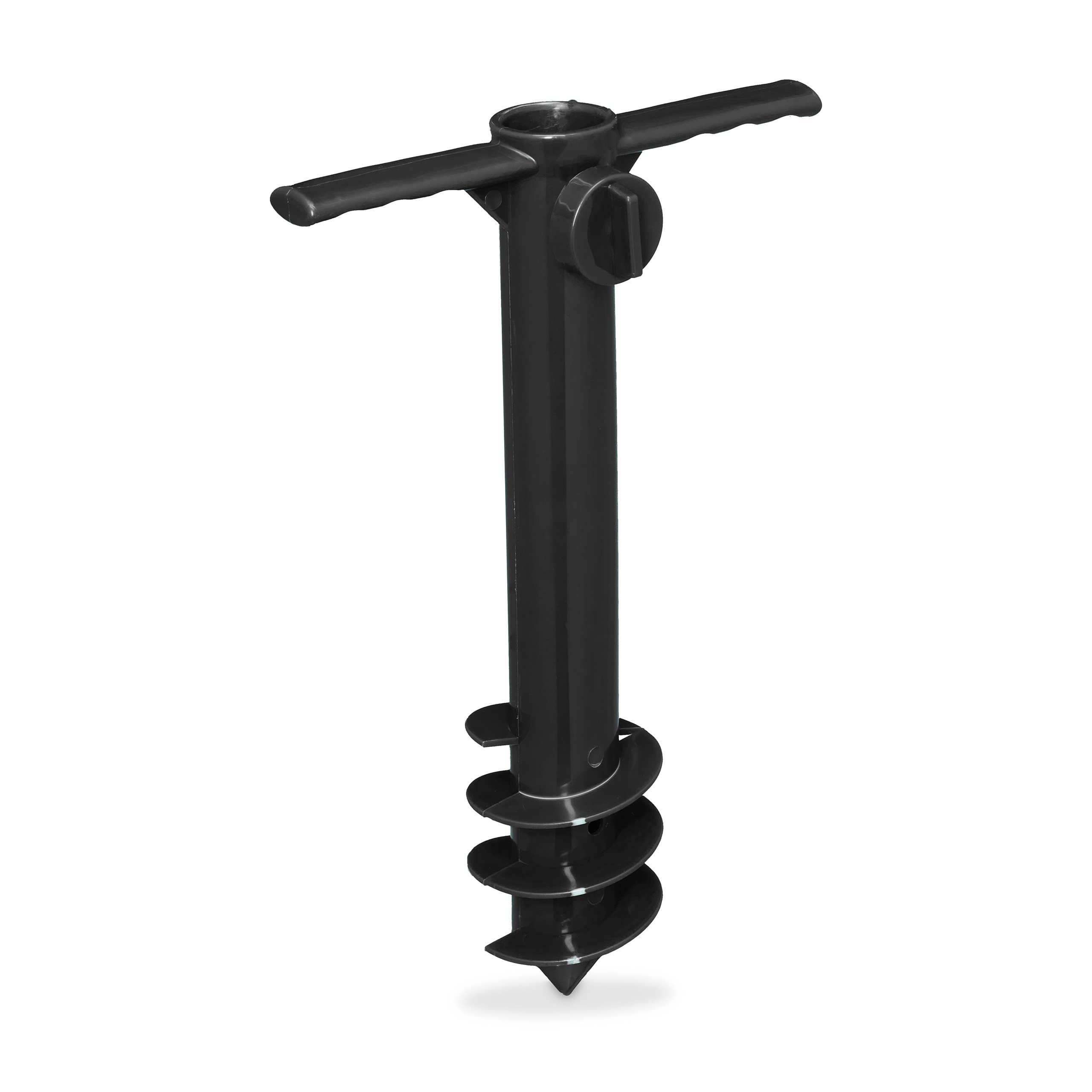 Relaxdays Parasol Screw with Handle, Garden & Beach, Stable Fix, Spike for Twisting in, Plastic, 37.5x23.5 x7.5cm, Black, 100%