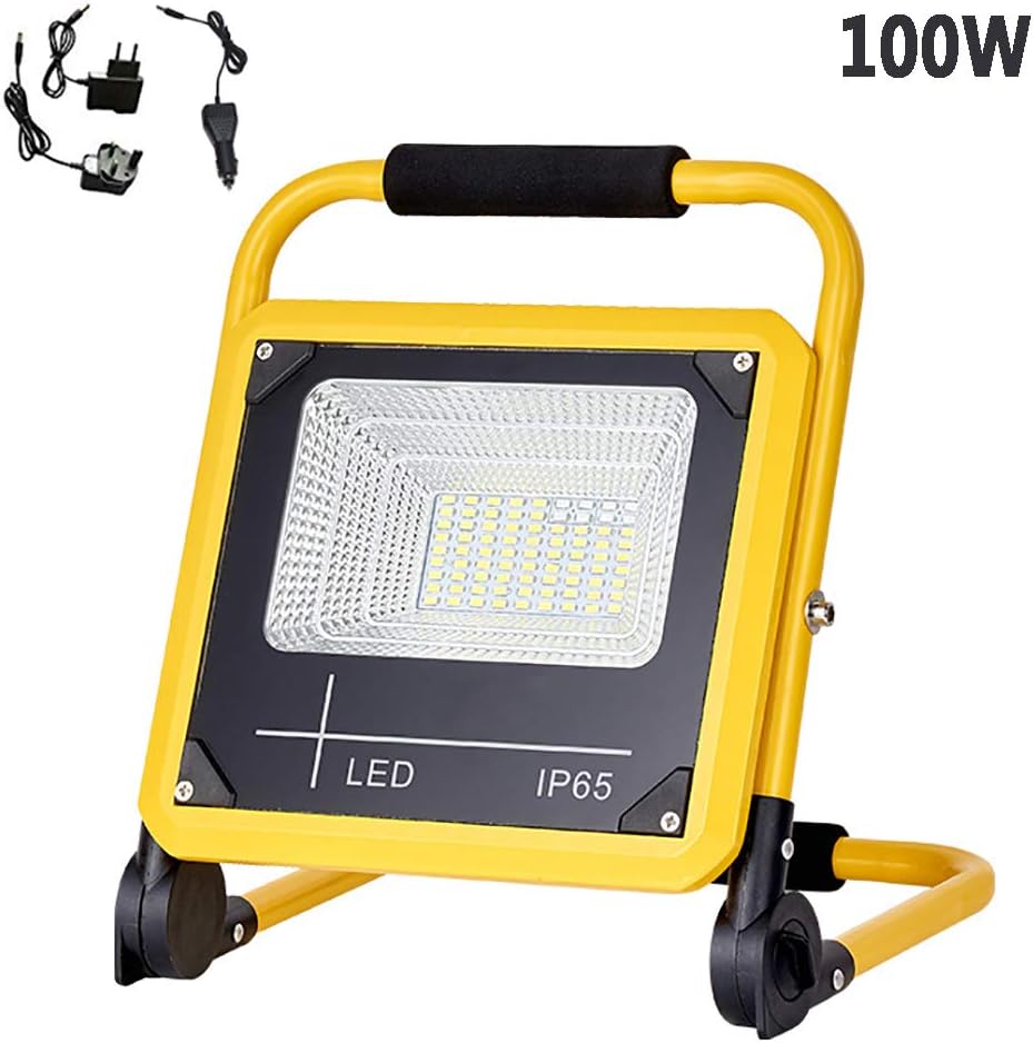 FNHGNG 100W Foldable Portable LED Work Light, Flood Lights Rechargeable Outdoor Cordless, 8000 Lumens Ultra-Thin Work Site Lamp,with Mobile Power 12000 Mah, USB Charging, Outdoor Indoor Use 6500K