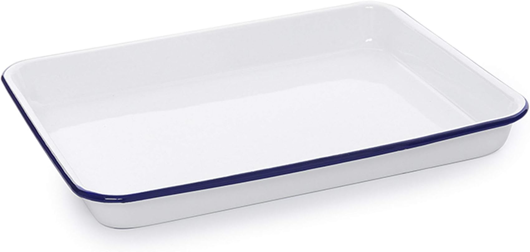 Enamelware Rectangular Tray, 11.25 x 9 inches, Vintage White/Blue (Single)