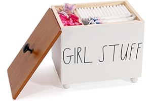 Eniffbaa Tampon Holder for Bathroom Real Wood Pad Tampon Storage Box with Divider, Rustic Bathroom Storage Bin with Lid, Period Organizer for Women, Feminine Products Storage, Bathroom Decor Gift