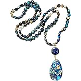 Yomisa Boho Necklaces for Women/Men Trendy,32/35/36 Inch Natural Stone Beaded Long Pendant Necklaces for Womens,Handmade Bohemian Fashion Chakra Chunky Statement Charm Necklace Jewelry Gift