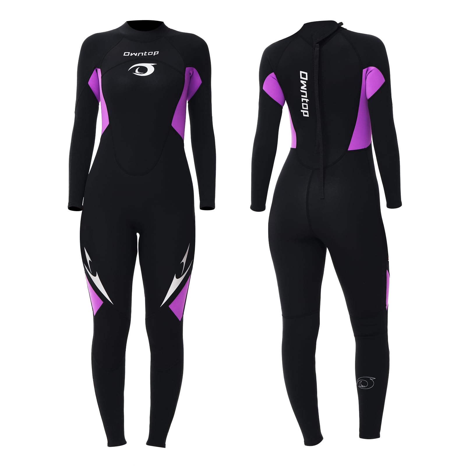 Owntop Women's Full Length 3/2mm Wetsuit, Ultra-Stretch Long Sleeve Winter Wetsuit, Back Zip Adult Neoprene Surfing Diving Wet Suit, Women Purple XL
