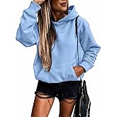 SHEWIN Women's Casual Hoodies Long Sleeve Solid Lightweight Pullover Tops Loose Sweatshirt with Pocket