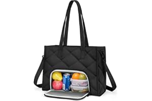 ZOMFELT Lunch Tote Bag for Women, 15.6 Inch Puffer Laptop Lunch Bag, Quilted Large Work Tote Bag with Insulated Lunch Compart