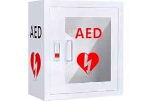 NLShan Wall-Mounted AED Cabinet, Metal Steel Plate Storage Cabinet with Snap Lock, Fits All Brands Cardiac Science, 14.2 x 7.8 x 15.7 Inch