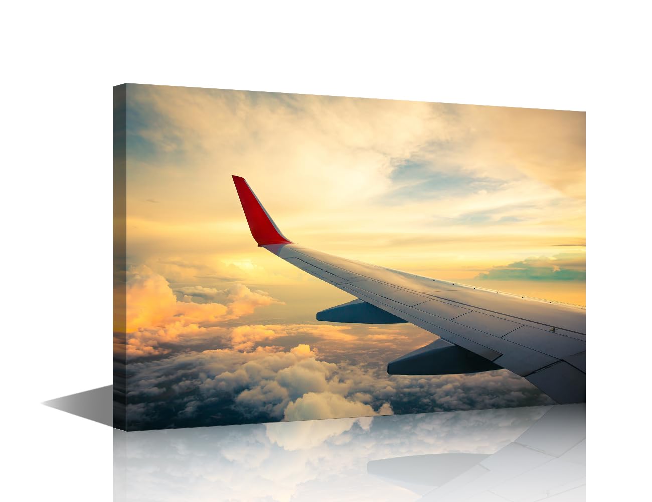 TISHIRON Wall Decor Airplane Wings Canvas Wall Art Aircraft and Sunset Clouds Modern Artwork for Office Picture Print on Canvas Wall Decorations Framed Ready to Hang for Living Bedroom Home, 24x16in