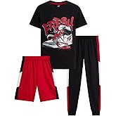 Pro Athlete Boys Pants Set - 3 Piece Active Short Sleeve Graphic Tees Athletic Shorts and Jogger Sweatpants for Boys
