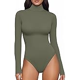 TRENLIVER Womens Long Sleeve Body Suits Mock Turtleneck Thong Bodysuits Shirts Trendy Fall Going Out Tops Y2K 2025