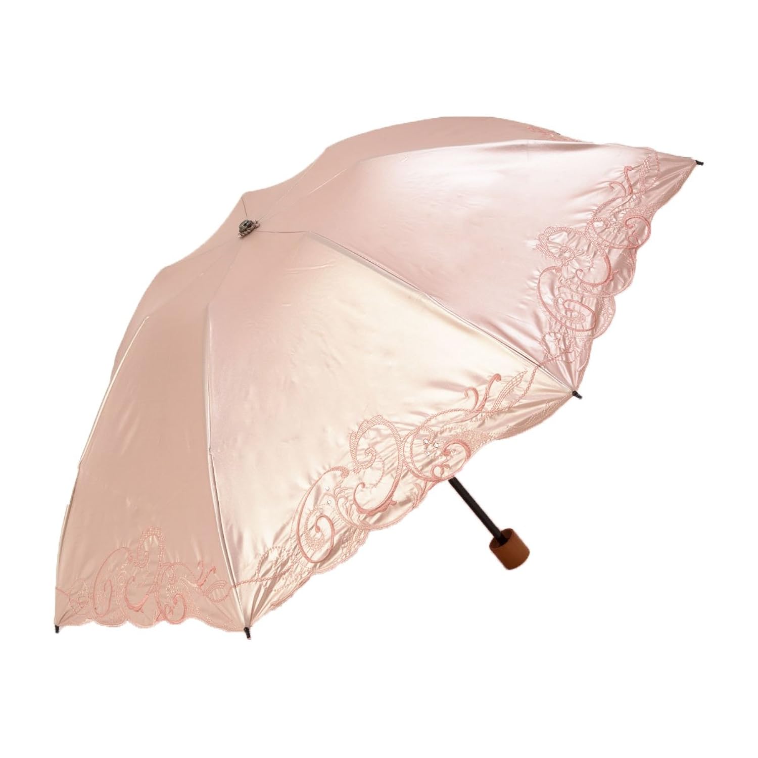 折りたたみ 3段折りたたみ日傘 軽量 遮熱 B007u4g4uoピンクベージュ 晴雨兼用傘 日傘 スワロフスキー 刺繍 Uvカット 遮光 日傘 冬バーゲン 特別送料無料 Rumble Media