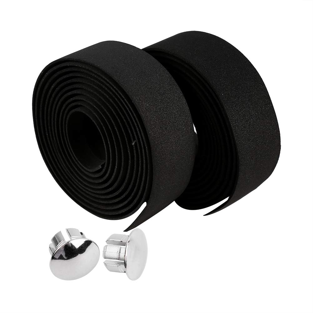 Bicycle Bar Tape, Bike Handlebar Tapes Rubber Foam Bicycle Anti-Slip Reflective Grip Wrap Tape Wraps + 2 Bar Plugs for Touring Cycling and Road Racing(Black)