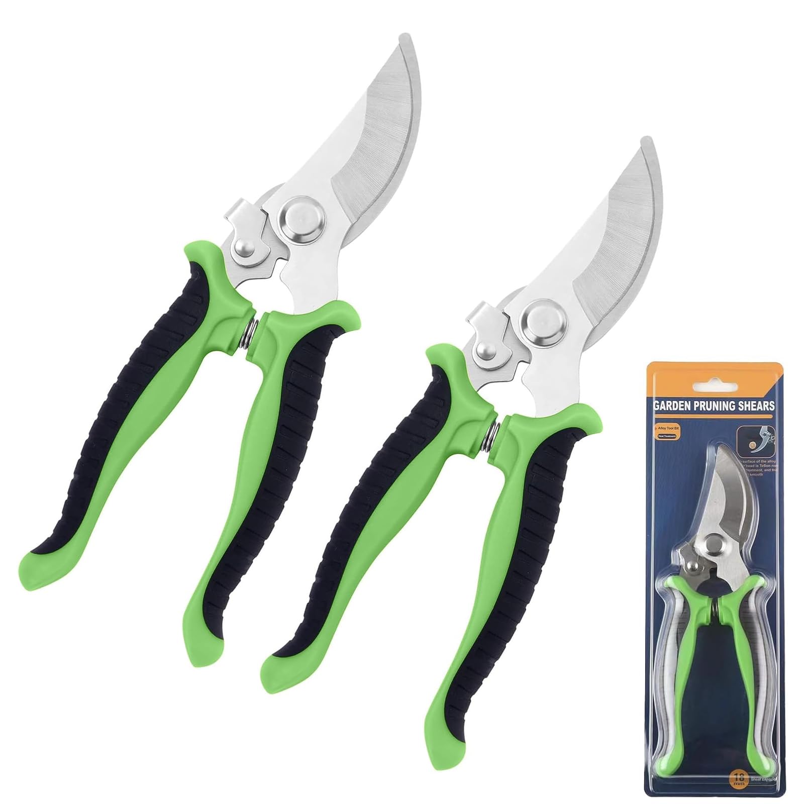 2 Pack Secateurs Pruning Scissors, Professional High Carbon Alloy Steel Garden Shears Bypass Pruning Shears Lightweight Hand Pruner with Locking Mechanism(Green)