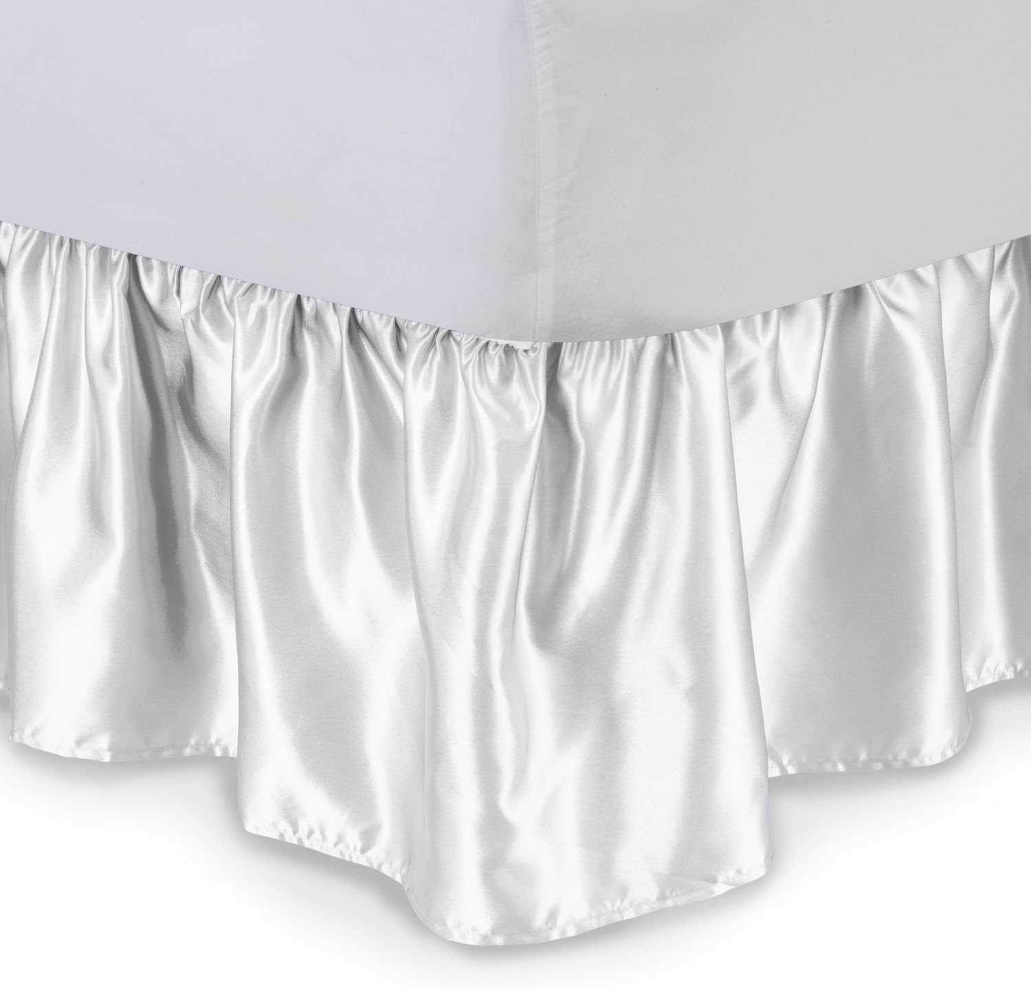 Satin Ruffled Bed Skirt with Platform, Queen, White, 14