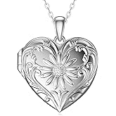 SOULMEET Sunflower/Rose White Locket Necklace That Holds Pictures Photo Keep Someone Near to You Personalized Sterling Silver/Real White Gold Locket Gift