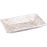 PEMAR 12"x7" Mother of Pearl Decorative Tray with Raised Edge for Coffee Table Perfume Living Room Kitchen Bathroom. Elegant Multipurpose Centerpiece Vanity, Fruit Display Serving Tray & Bowl