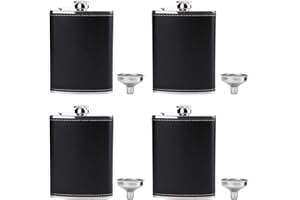 Suwimut 4 Pack Hip Flask for Liquor for Men, 8 oz Stainless Steel Leakproof Pocket Hip Flask with Black Leather Cover and Fun