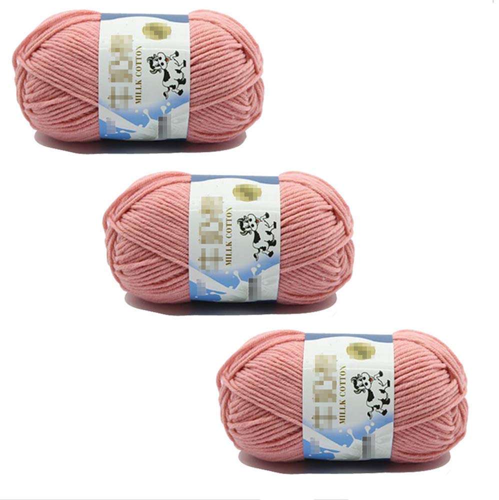 3 Rolls 50g Milk Yarn Knitting Cotton Yarn Soft DIY Hand Knitting Craft Crochet Thread for Shawl Sweaters Hats Scarves Handcrafts Crocheting Knitting