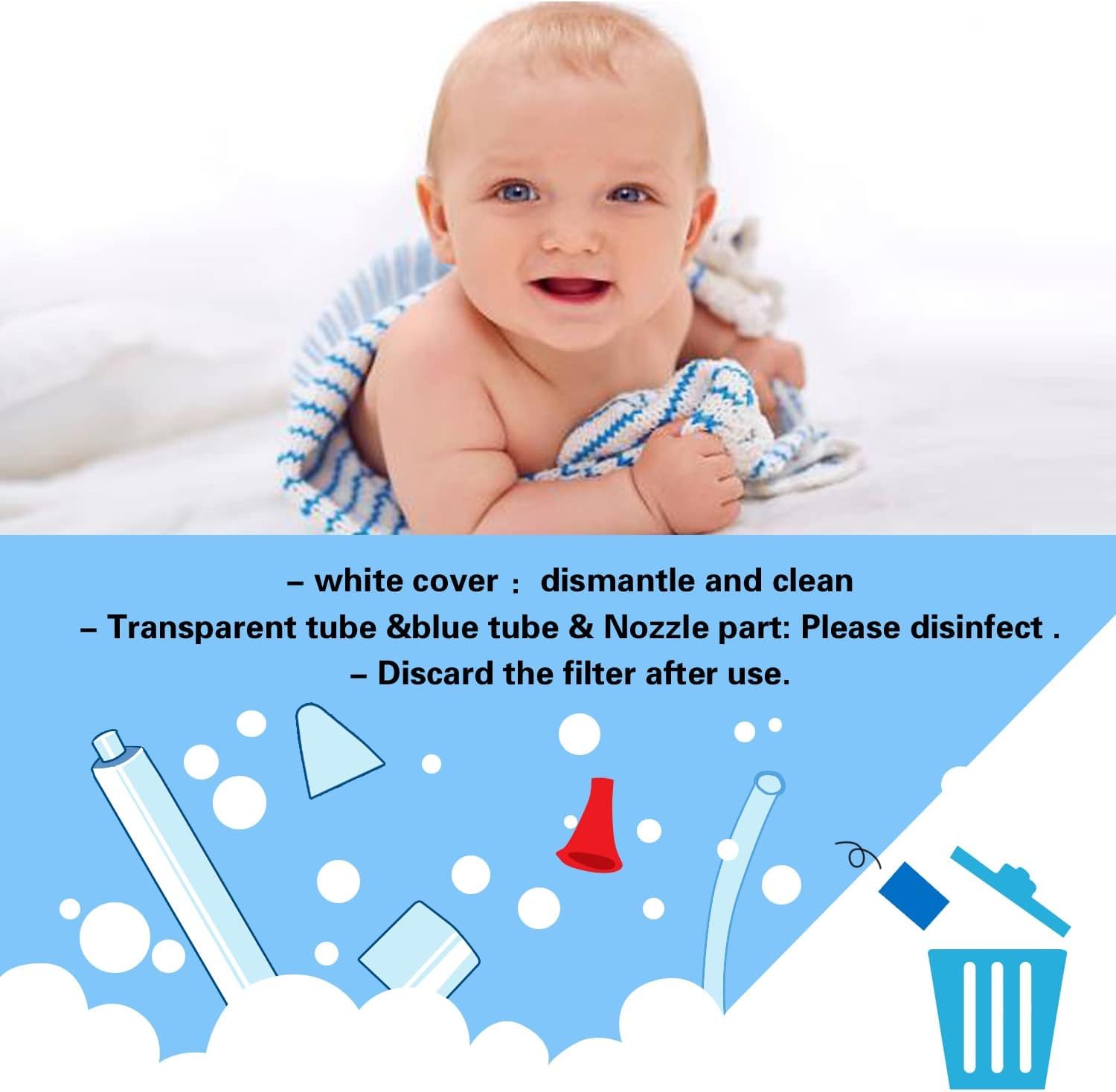 Baby Nasal Aspirator with 24 Filters , Baby Nose Sucker for Toddler, Sealed Design & Soft Silicone Tip, BPA-Free