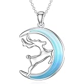 PYTALI Sterling Silver Women's Elk Moonstone Pendant Necklace Moon Shaped Moonstone Elk Necklace Pendant for Women Vintage Jewelry Birthday Valentine's Day Christmas Gift