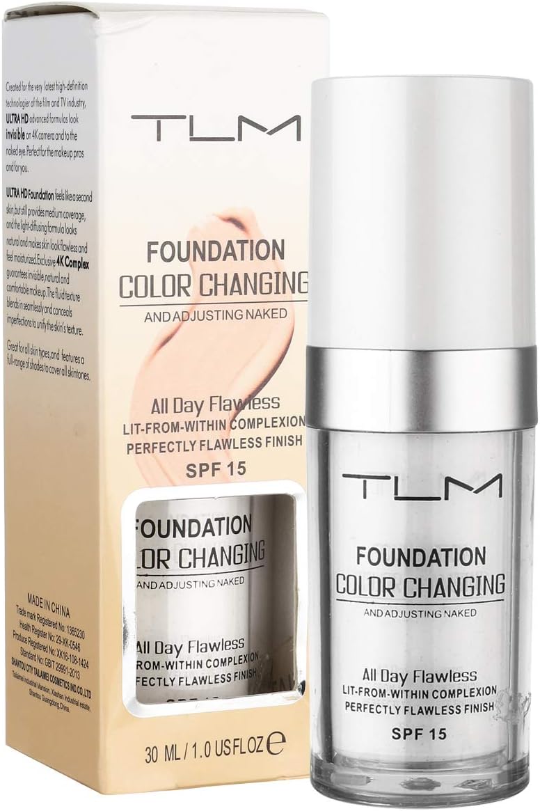 Concealer Cover, 30ml TLM Flawless Colour Changing Warm Skin Tone Foundation SPF15 Makeup Base Nude Face Moisturizing Liquid Cover Concealer for Women & Girls Suit for Any Kind of Skin