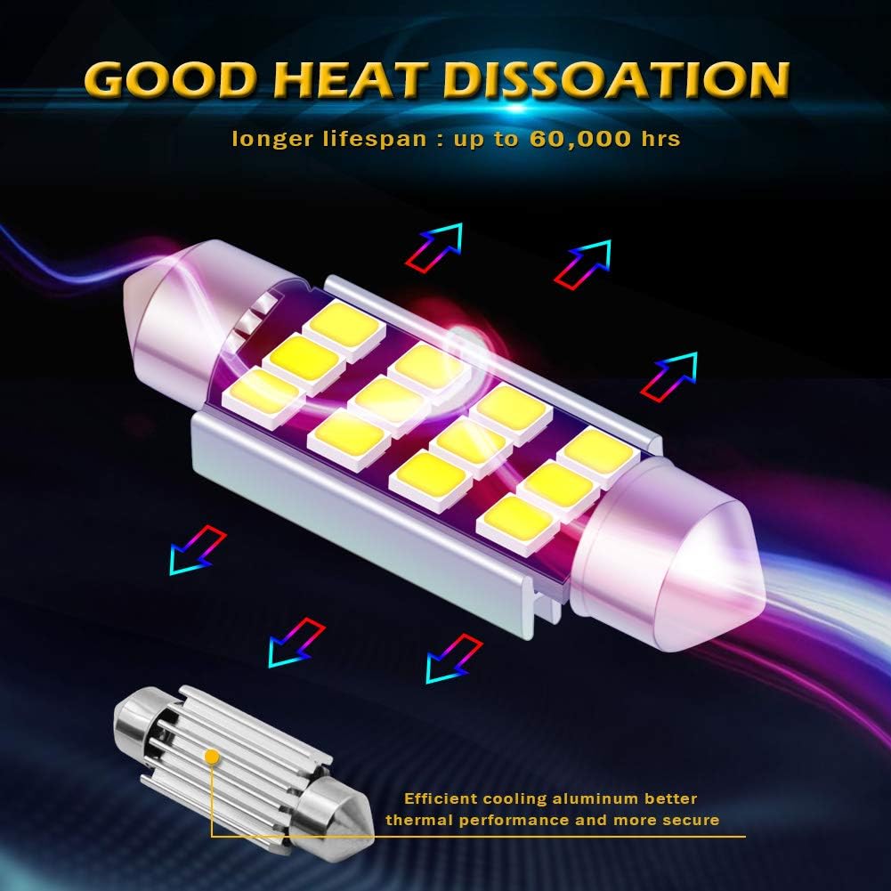 KATUR Super Bright 5630 Chipsets Aluminum CanBus Error Free 1.53'' 39mm DE3175 DE3021 DE3022 6428 7065 LED Festoon Car Interior Door Map Dome Lights Xenon White 12V 10-Pack - Image 3
