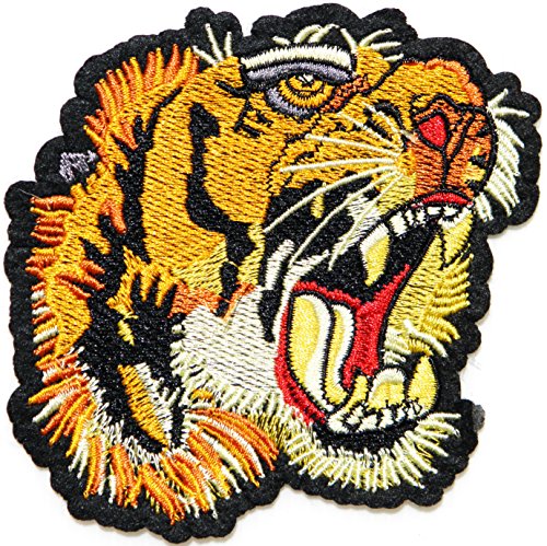 Head Tiger Bengal Patch Sew Iron on Embroidered Applique T-shirt Jean Jacket Pants Decoration DIY Costume (4" wide x 4" tall)