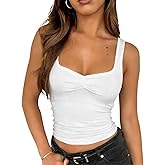 ForeFair Women's Sexy Sleeveless Tank Top Summer Going Out Top Pleated Sweetheart Neck Strap Tight Slim Fit Cute Tops