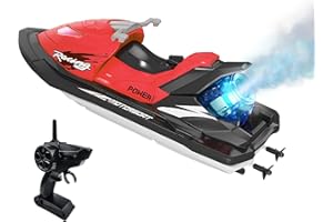 IOKUKI RC Boats for Kids & Adults with Simulated Smoke, 2.4G Remote Control Boat for Pools & Lakes with Rechargeable Toy Boat Battery/Dual Motors/Low Power Prompt/Waterproof - Red