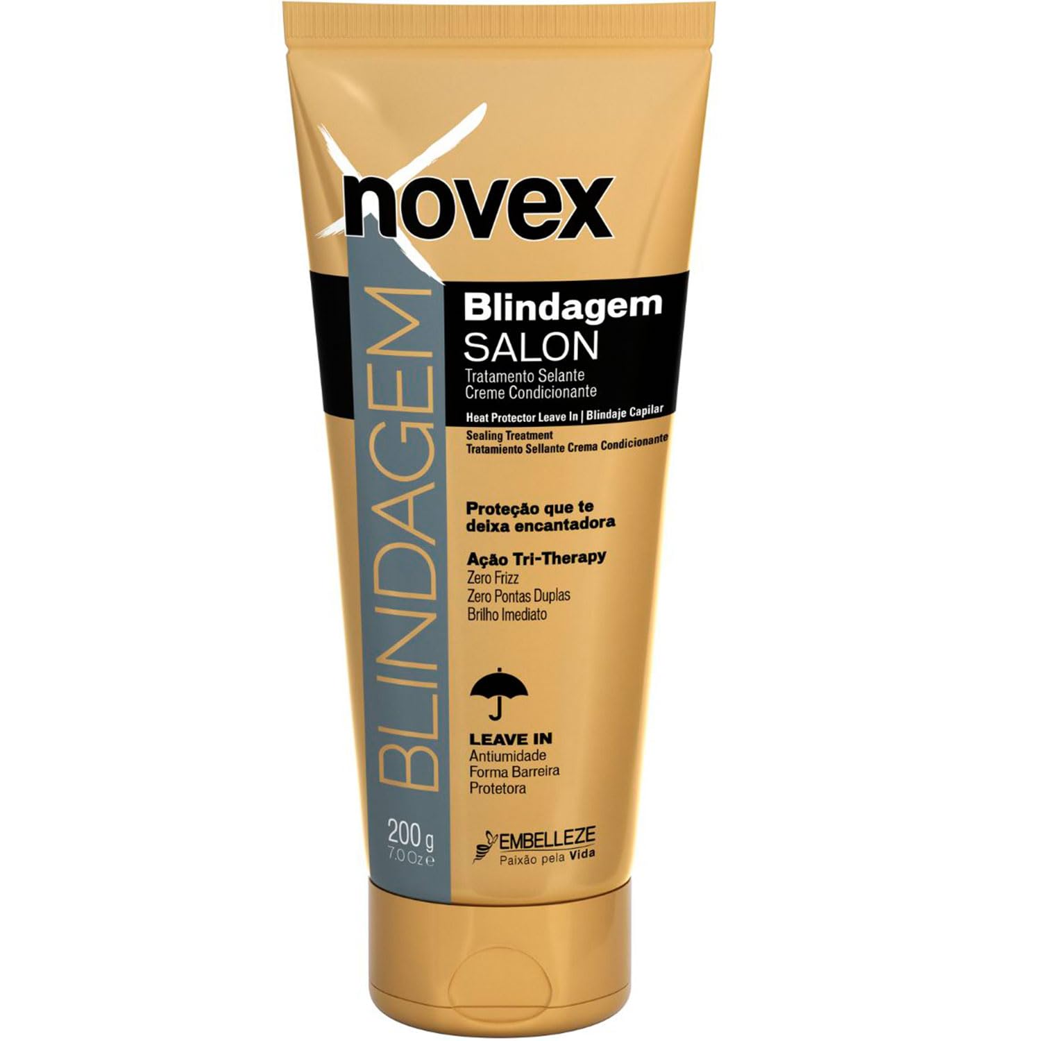 Novex Salon Blindagem Thermo Protector Leave-In Hair Treatment, Conditions and Helps Protect Against Excessive Humidity, Suitable for Damaged, Colored or Chemically Treated Hair Types 200g