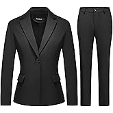 TRONSTORE Women's Business Solid Suit 2 Piece Slim Fit Classic Blazer Pants Set for Women Formal Office