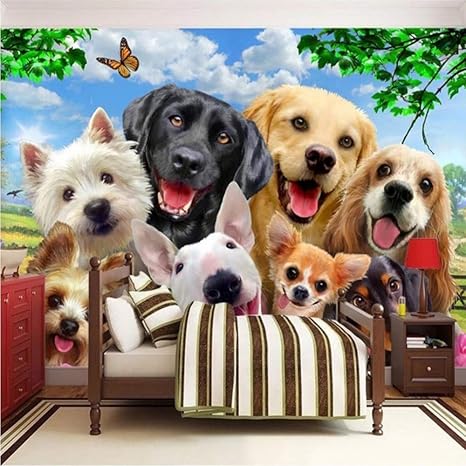 Amazon Xbwy 3d壁紙かわいい漫画芝生犬動物写真壁壁画子供子供寝室の背景壁の家の装飾 350x250cm 壁紙