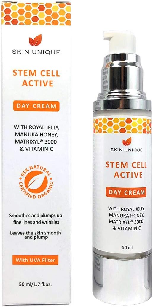 Stem Cell Active Day Cream 50 ml - Natural & Organic anti-ageing facial moisturiser and wrinkle filler with UVA Filter, Manuka Honey, Royal Jelly and Matrixyl 3000