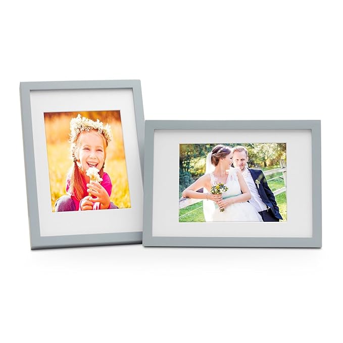 PHOTOLINI 2er Bilderrahmen-Set Modern Tief Massivholz Grau 21x30 cm/Din A4 mit Passepartout 15x20 cm/Fotorahmen / Portraitrah