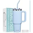 SMLIXE 40 oz Tumbler with Handle and Straw Lid,Insulated Reusable Stainless Steel Water Bottle Travel Mug，Cupholder Friendly Double Wall Vacuum Sealed Cup (Sky Blue)
