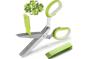 SASACIA 2023 Updated Herb Scissors Set - Herb Scissors With 5 Blades and Cover, Cool Kitchen Gadgets for Cutting Shredded Lettuce, Cilantro Fresh, Green Onion Fresh and etc. Also Can Used for Cutting Paper.