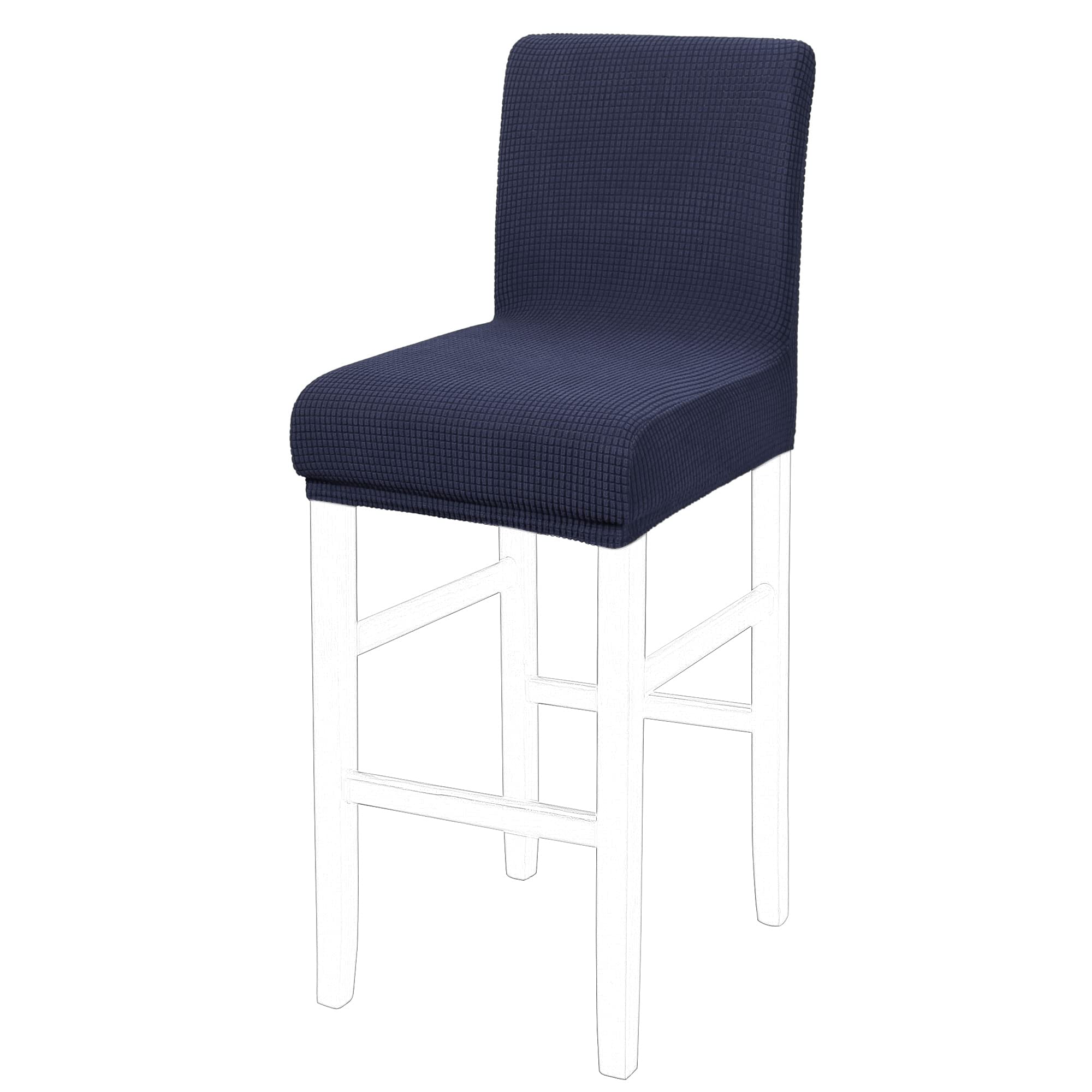 PiccoCasa Dining Chair Covers Set of 1, Stretch & Removable Bar Stool Covers for Pub Counter - Height Side Chair Covers with Square Lattice, Washable Chair Slipcovers Navy