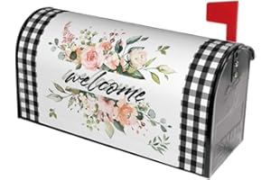 Sweetshow Flowers Spring/Summer Welcome Mailbox Cover Plaid Buffalo White and Black Magnetic Mailbox Covers Flowers Large Post Letter Box Covers Garden Yard Home Decor for Outside 25.5 x 21 Inchs
