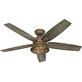 Hunter 52 inch Indoor Ceiling Fan with LED Light and Remote Control - Rustic Ceiling Fan, Standard Mount, 5 Blades, For Bedro
