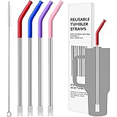 Prurex BPA Free & Easy Clean 4 Pack Reusable Stainless Steel Straws,12.2" Extra Long for Deep - Mouthed 40 oz Stanley/Simple Modern Tumblers, 4 Color Silicone Tips for Vivid & Comfortable Sip(2)