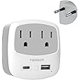 European Travel Plug Adapter, TESSAN Type C Adaptor with 2 Electrical Outlets 2 USB Ports (1 USB C), EU Power Converter for US to Europe International Iceland Spain Italy France Germany Greece