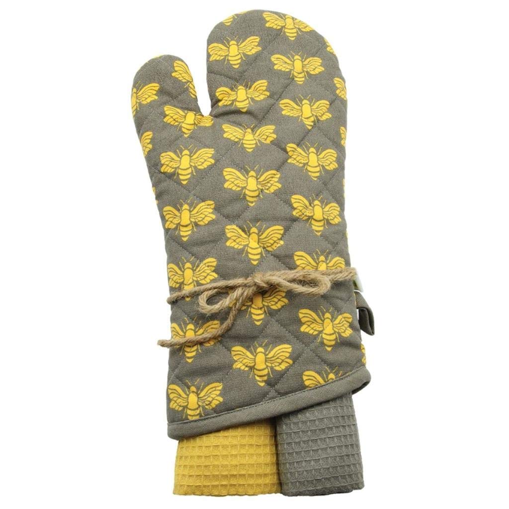 DEI 11838 Bee Oven mitt and Towel, 3 pc Set, Mulitcolor