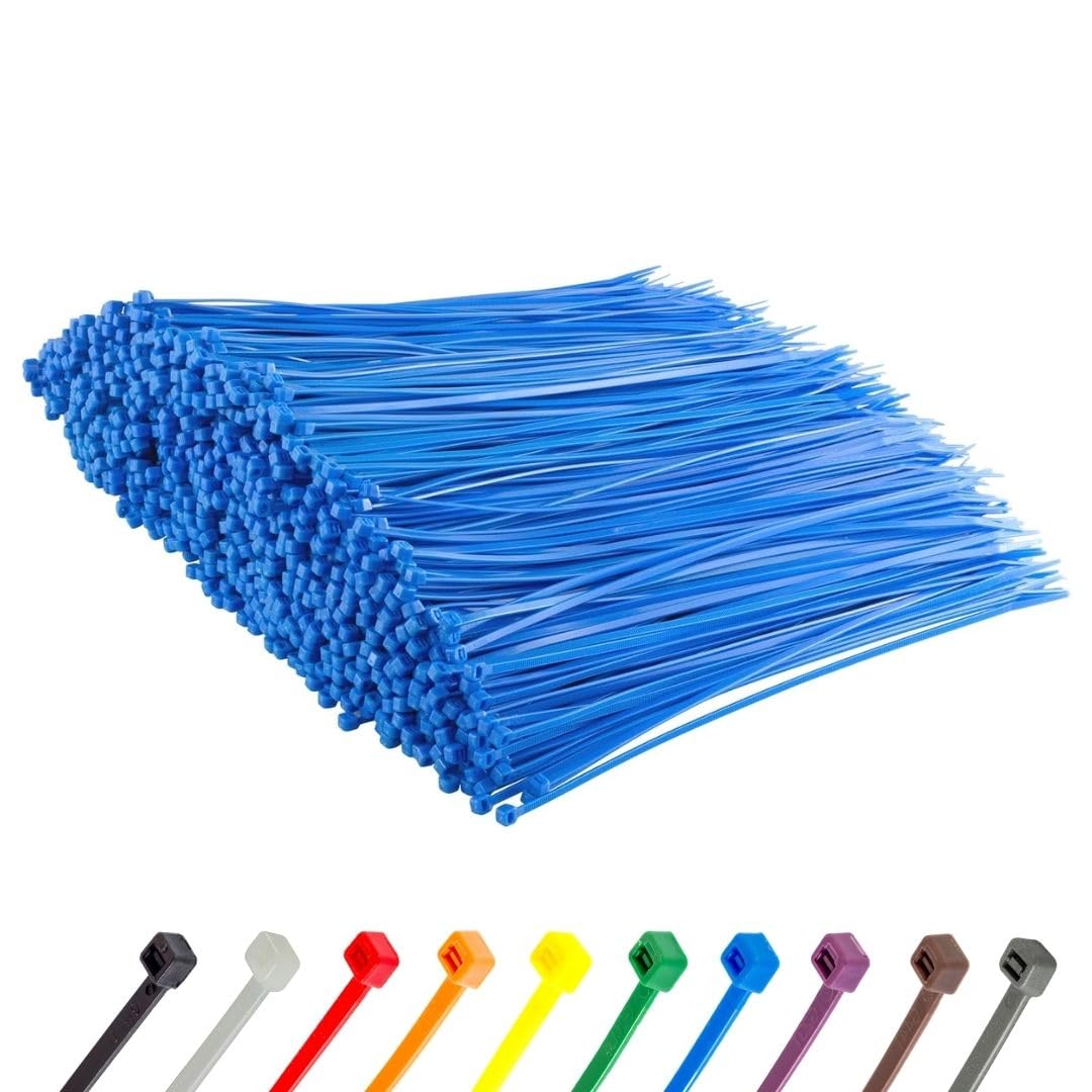 Gocableties Blue Cable Ties, 300mm x 3.6mm, Bulk Pack of 1000, 12” Premium Nylon Zip Ties, Multi-Purpose Plastic Tie Wraps, Secure Self-Locking Mechanism, for Home, Garden, Office and DIY