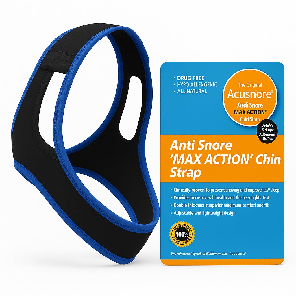 Acusnore MAX Action® Anti Snoring Chin Strap – Adjustable, Comfortable Snore Stopper – Natural Snoring Aid for Better Sleep, Jaw Support, Breathable Neoprene, Universal Fit