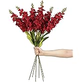 IPOPU Red Delphinium Artificial Flowers 33.46 in Snapdragon Antirrhinum Hyacinth Flowers 6 PCS Silk Flowers Long Stem Flowers for Wedding Home Decor(Red)