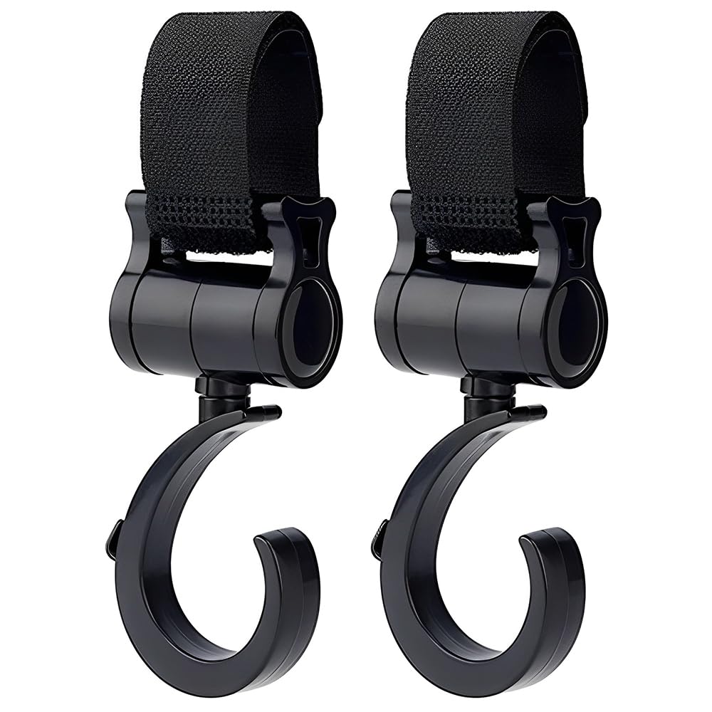 2 Pack Buggy Clips, Stroller Pram Hooks, Baby Bag Clips, 360 Degree Swivel Baby Pushchair Hooks, Clip Your Handbag Shopping or Baby Change Bag Safely on Your Pushchair or Stroller, Universal Fit