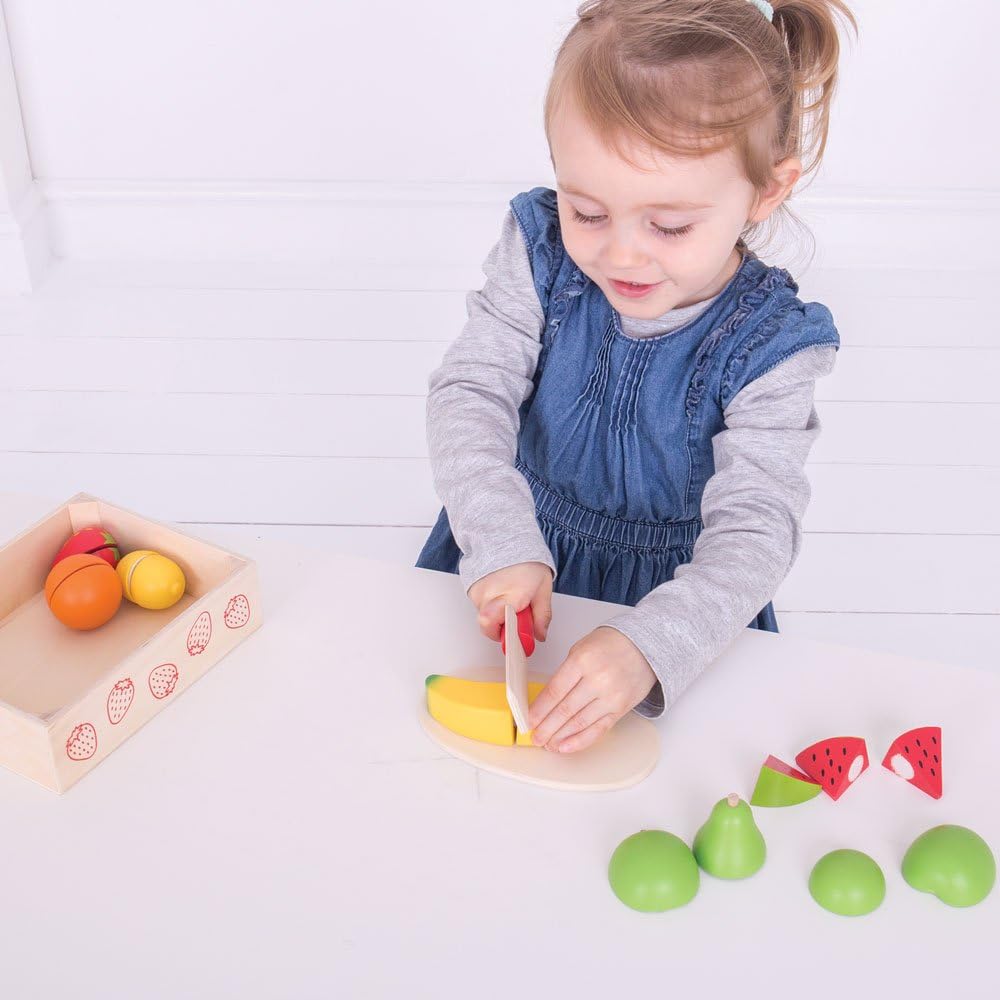Bigjigs Toys Cutting Fruits Crate, 7 Piece Fruit With Velcro Fastenings, 1 Wooden Knife, 1 Chopping Board - Image 3