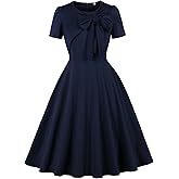 Wellwits Women's Self Tie Big Bow Front Vintage Party Cocktail Dress