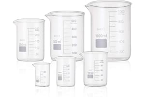 Yarlung 6 Pack Glass Beakers Set, Graduated Measuring Beakers Thick Boro 3.3, Griffin Low Form 25/50/100/250/500/1000ml